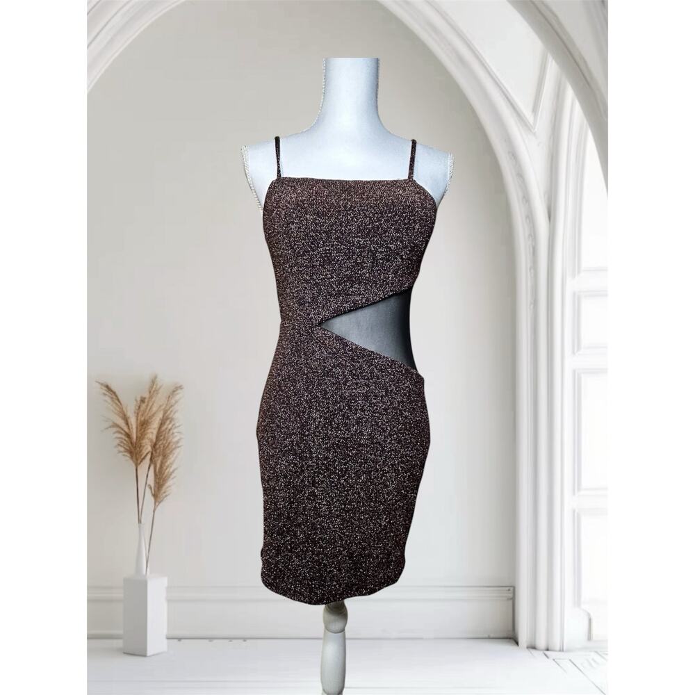 Trixxi Brown/Copper Shimmer Mini dress Size M With Mesh Side Detail
